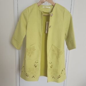 NWT Girl's Cardigan Coat Neon Green Size 36 EU